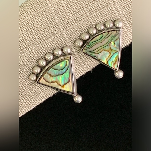 Beautiful VTG MEXICO 925 Sterling Silver Classic Abalone Screwbacks Earrings - Picture 9 of 15